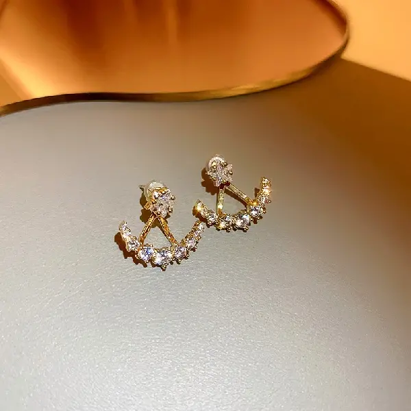 110# silver needle one pair of star and moon curved earrings,tkmbeautysupply.com