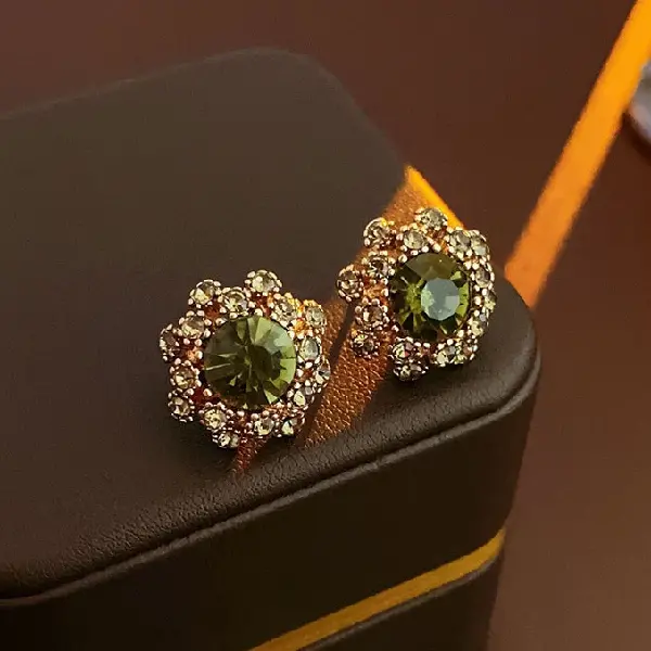 116# Silver Needle Vintage Green Earrings,tkmbeautysupply.com