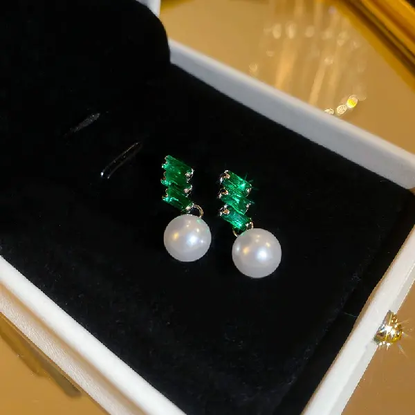 130# silver needle square pearl earrings,tkmbeautysupply.com