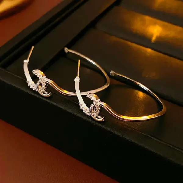 150# Silver Needle Zircon Double C Stud Earrings,tkmbeautysupply.com