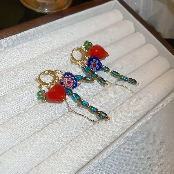 3-#Flower Heart Crystal Tassel Earrings,tkmbeautysupply.com