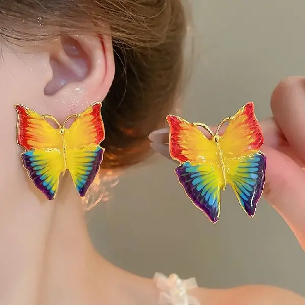 42-#Silver needle oil dripping butterfly earrings,tkmbeautysupply.com