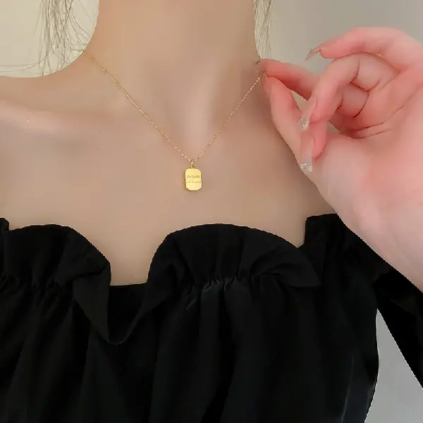 2# titanium steel letter square necklace,tkmbeautysupply.com