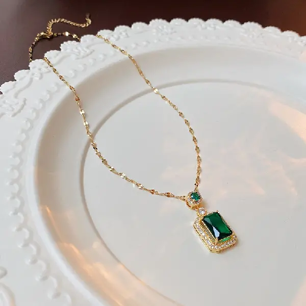 Emerald diamond square necklace,tkmbeautysupply.com