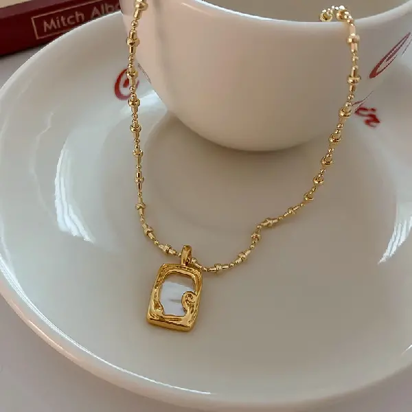 Gold-real gold electroplated square pendant necklace,tkmbeautysupply.com