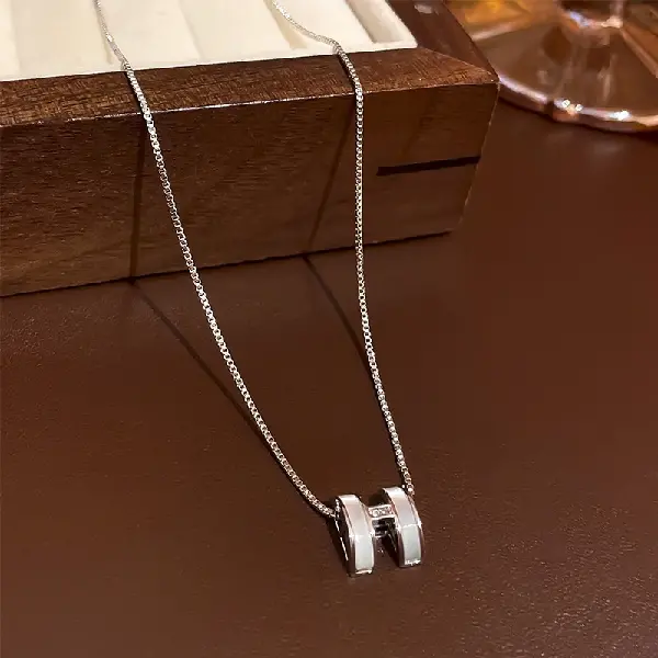 Silver-Real Gold Electroplated Zircon Letter H Necklace,tkmbeautysupply.com