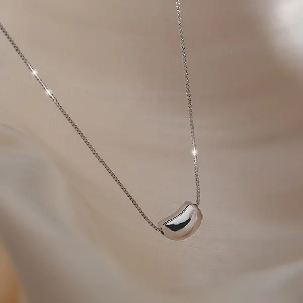 19# Silver-Titanium Steel Bean Necklace,tkmbeautysupply.com