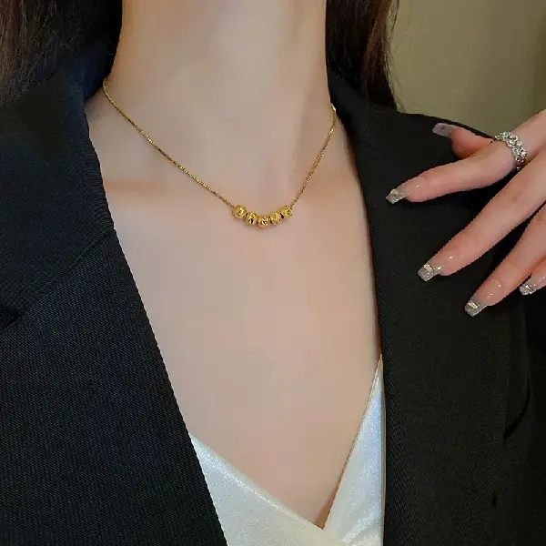 32#gold-titanium steel ball necklace,tkmbeautysupply.com