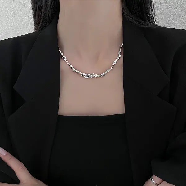 76# Necklace-Silver pleated twist.,tkmbeautysupply.com
