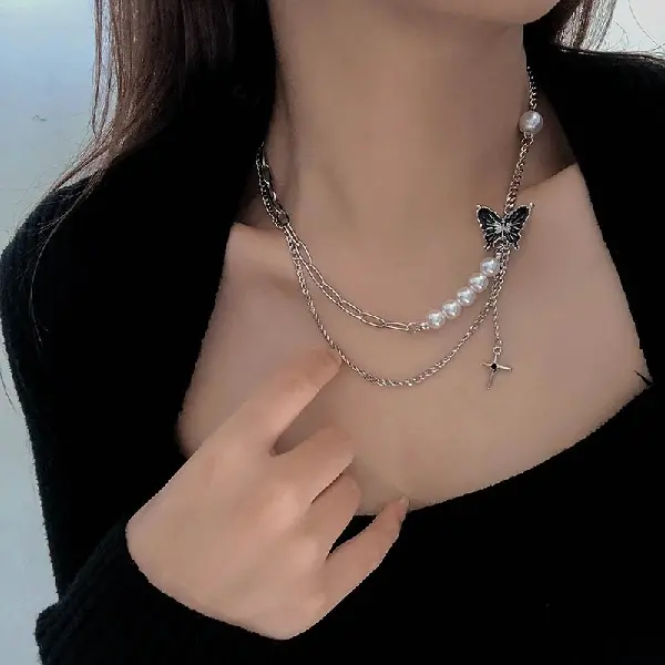 77# Necklace-Silver Butterfly Star.,tkmbeautysupply.com