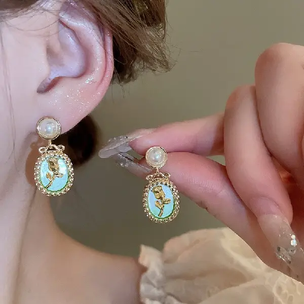 5# silver needle round pearl bouquet earrings,tkmbeautysupply.com