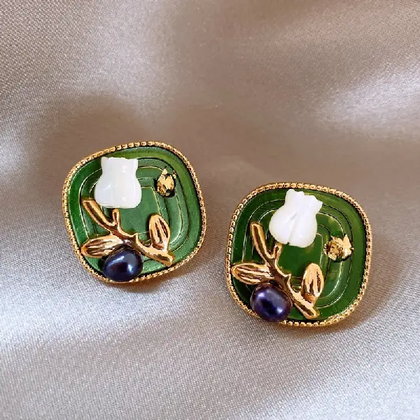 19# silver needle square flower bouquet earrings,tkmbeautysupply.com