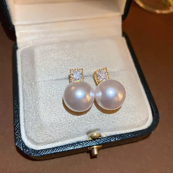 20# silver needle diamond pearl earrings (14K real gold plating),tkmbeautysupply.com