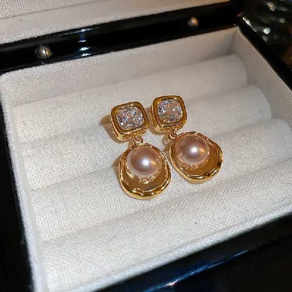 21# silver needle zircon pearl earrings (18k real gold plating),tkmbeautysupply.com
