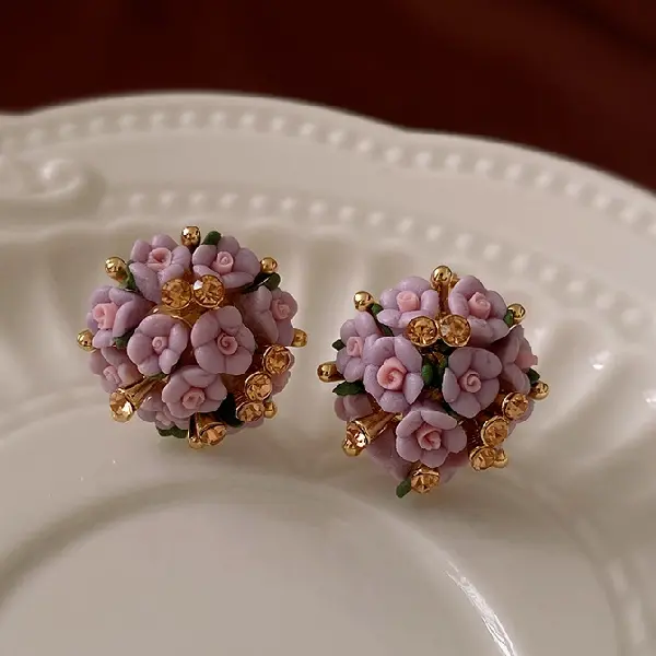 4# Silver Needle-Diamond Ceramic Flower Stud Earrings,tkmbeautysupply.com