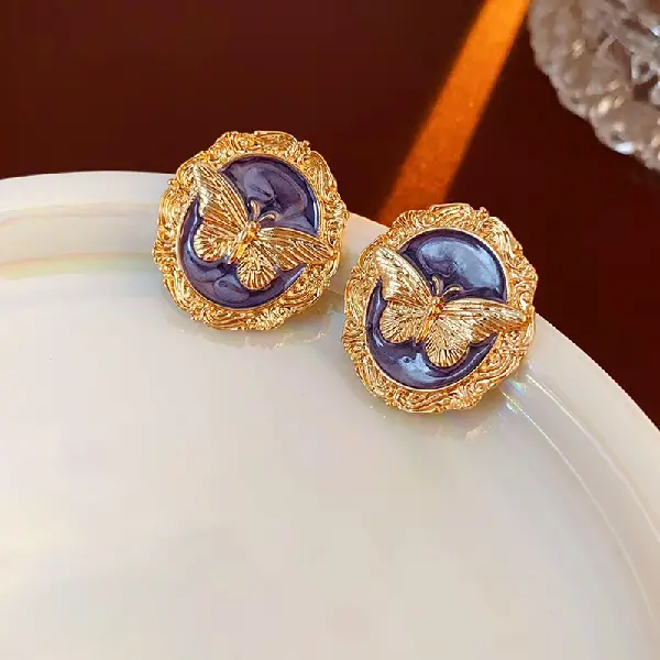 6# Silver Needle-Round Butterfly Oil Drop Earrings,tkmbeautysupply.com
