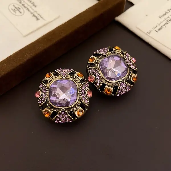 7# Silver Needle-Diamond Square Earrings Stud Earrings Buttons,tkmbeautysupply.com
