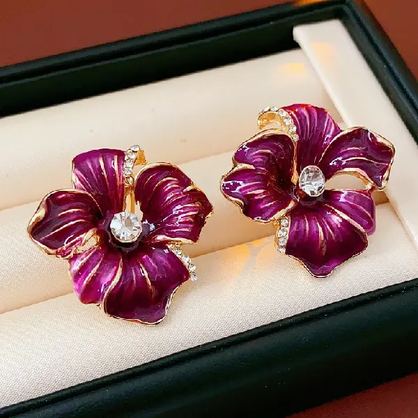 8# Ear Clip-Diamond Oil Drop Flower Earrings,tkmbeautysupply.com