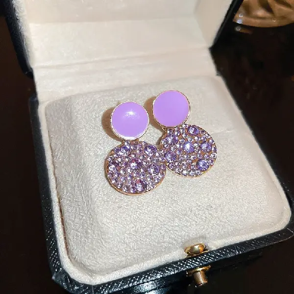 12# Silver Needle-Diamond Round Earrings,tkmbeautysupply.com