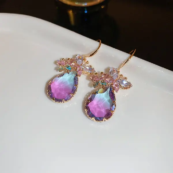 15# Ear Hook-Zircon Butterfly Water Drop,tkmbeautysupply.com