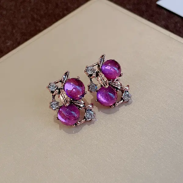 26# Silver Needle-Diamond Resin Leaf Flower Stud Earrings,tkmbeautysupply.com