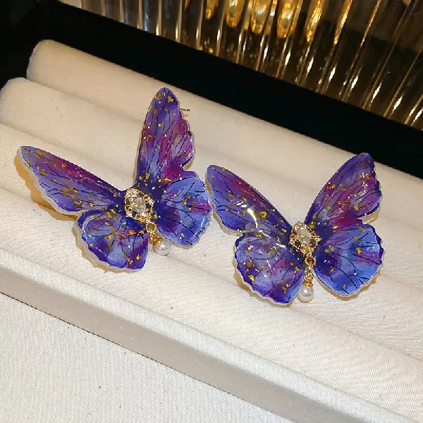 28# Silver Needle-Butterfly Diamond Pearl Stud Earrings,tkmbeautysupply.com