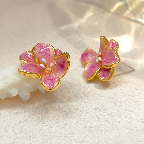 29# Silver Needle-Flower Oil Drop Earrings,tkmbeautysupply.com