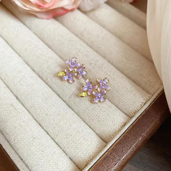 35# Silver Needle - Oil Drop Flower Stud Earrings,tkmbeautysupply.com