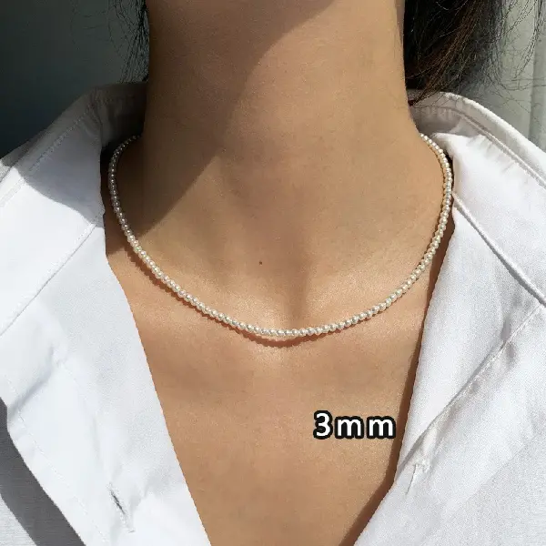 5#gold-white-3mm pearl necklace,tkmbeautysupply.com