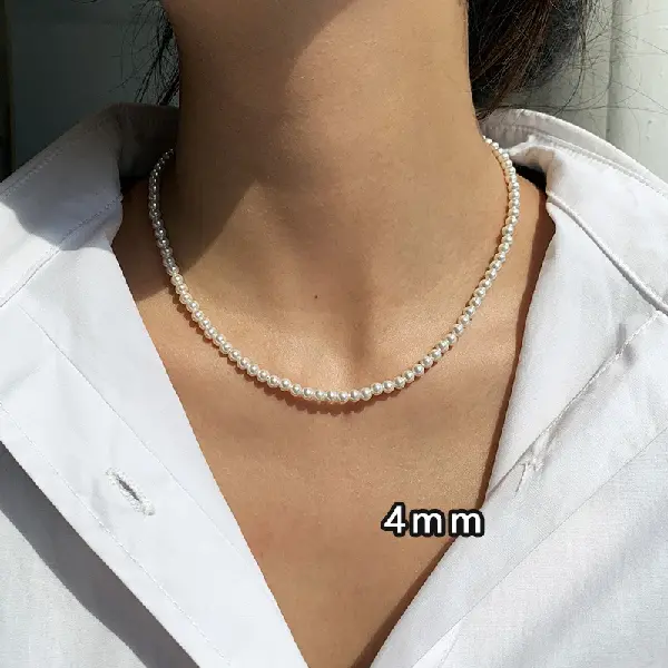 6#gold-white-4mm pearl necklace,tkmbeautysupply.com