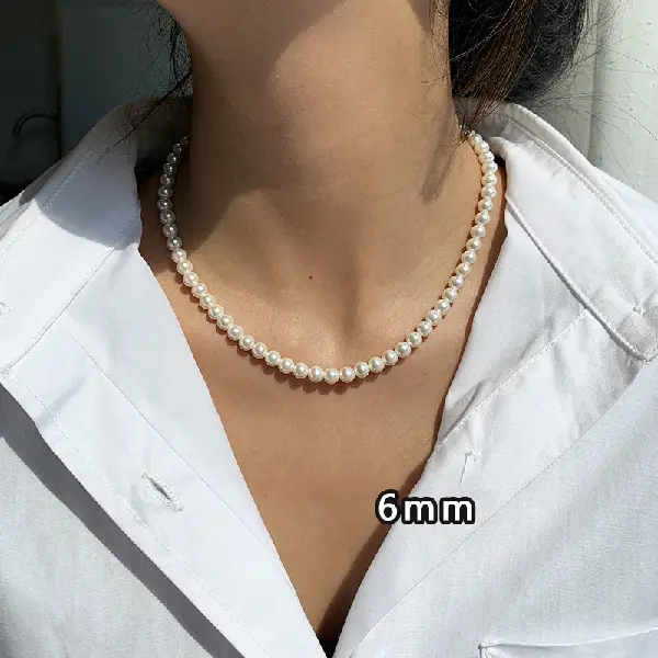7# gold-white 6mm pearl necklace,tkmbeautysupply.com