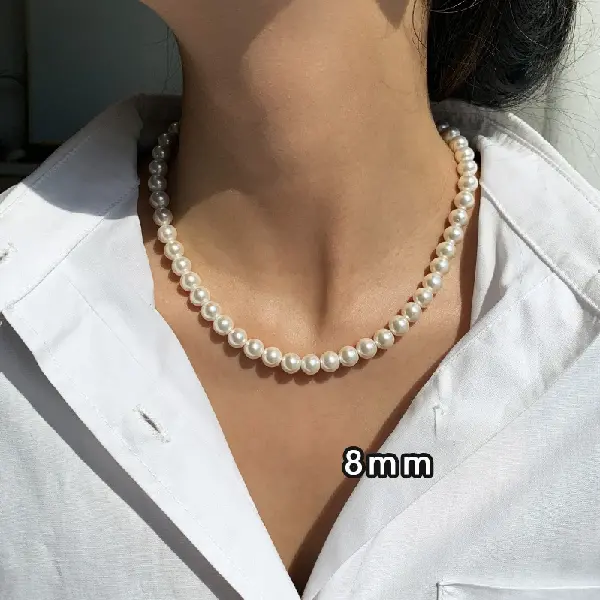 8#gold-white-8mm pearl necklace,tkmbeautysupply.com
