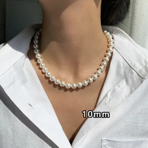 9#gold-white-10mm pearl necklace,tkmbeautysupply.com