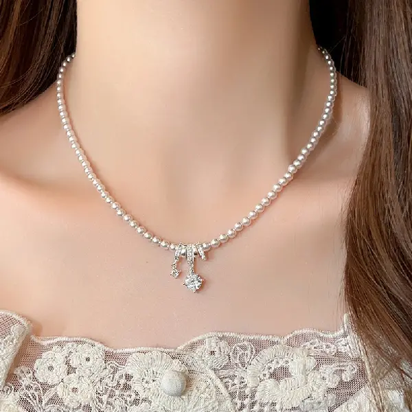 11# Manta Rose Pearl Zircon Pendant Necklace,tkmbeautysupply.com