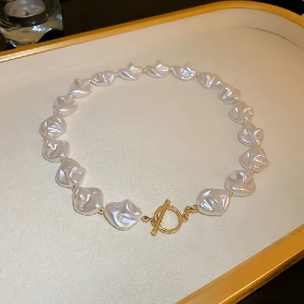 12# Irregular Pearl T-shaped Buckle Necklace,tkmbeautysupply.com