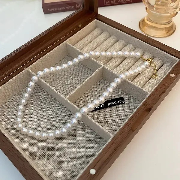 13# White-10mm Pearl Necklace,tkmbeautysupply.com