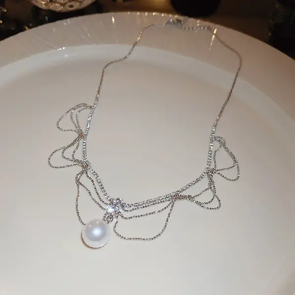 30# diamond bead chain pearl pendant necklace,tkmbeautysupply.com