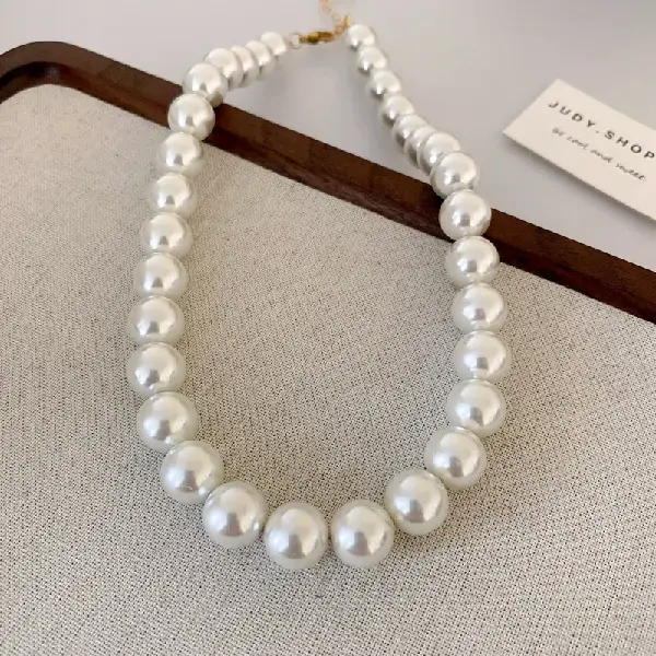 31#gold-white-12mm pearl necklace,tkmbeautysupply.com