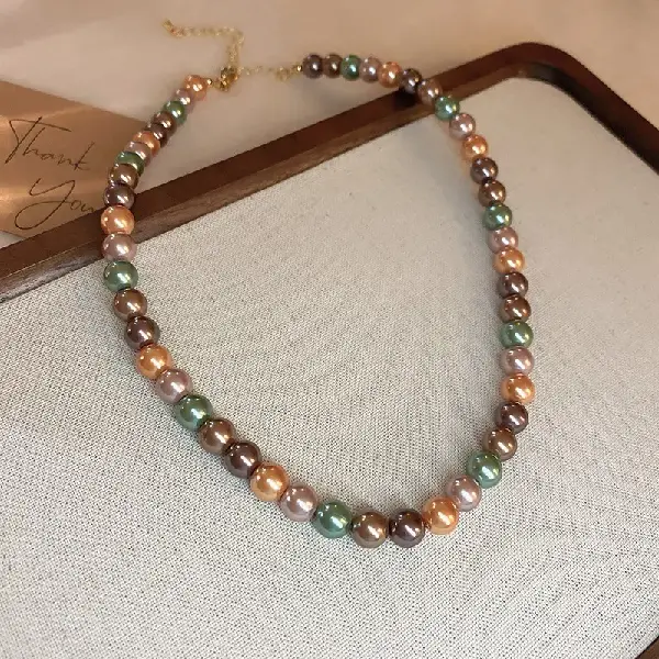 32# coffee color-8mm color matching pearl necklace,tkmbeautysupply.com