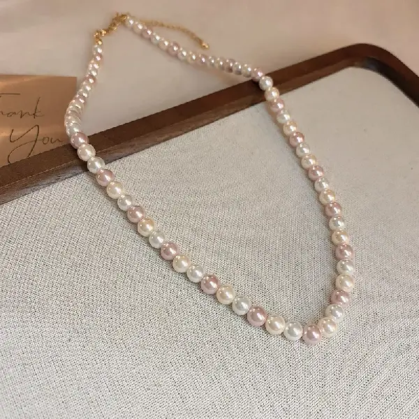 33# pink-6mm color matching pearl necklace,tkmbeautysupply.com