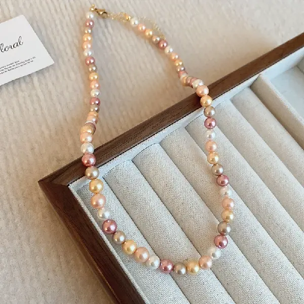 36# yellow-6mm color matching pearl necklace,tkmbeautysupply.com