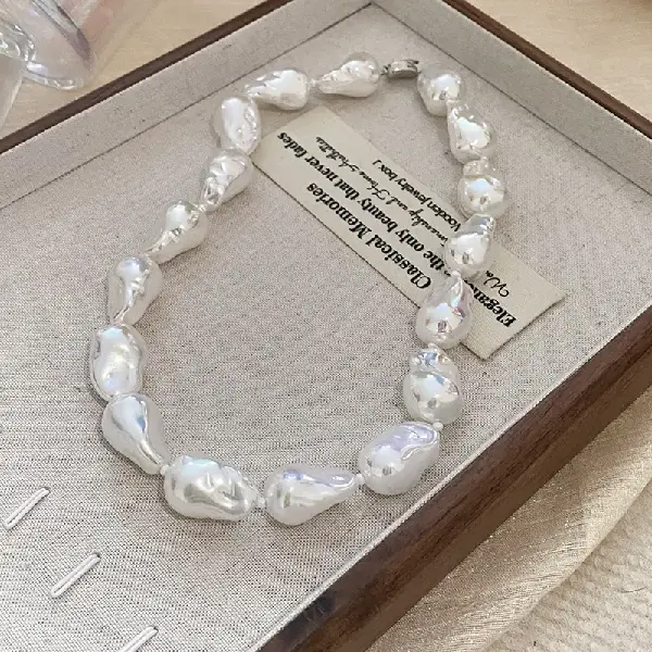 41# White-Large Pea Pearl Necklace,tkmbeautysupply.com