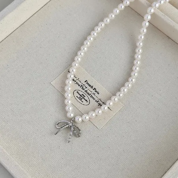 46# Bow Pearl Necklace (6mm),tkmbeautysupply.com