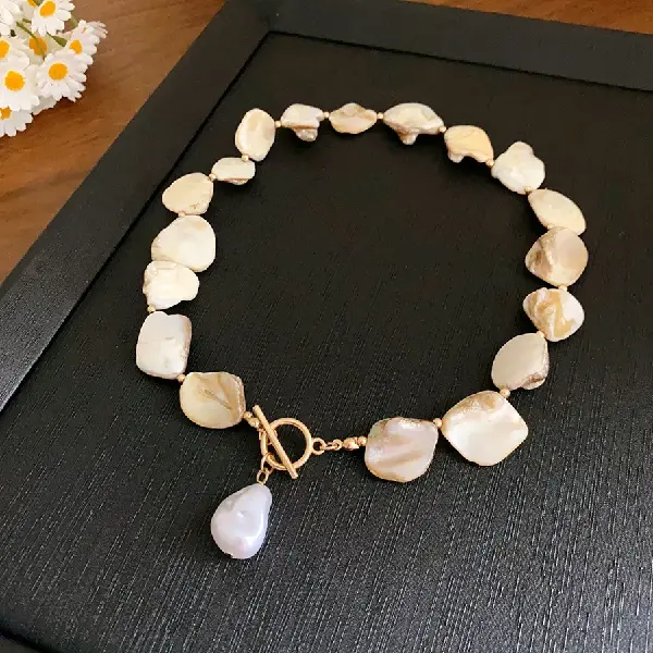 65# Geometric Shell Pearl Pendant Necklace,tkmbeautysupply.com