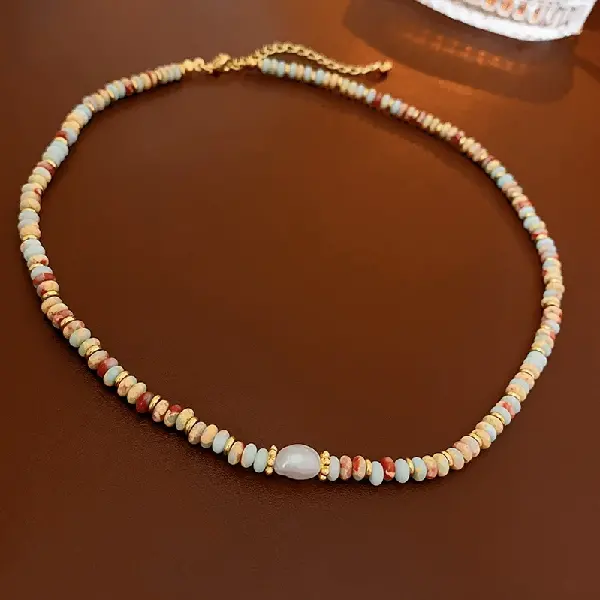 Baroque Pearl Abacus Bead Artificial Jade Necklace,tkmbeautysupply.com