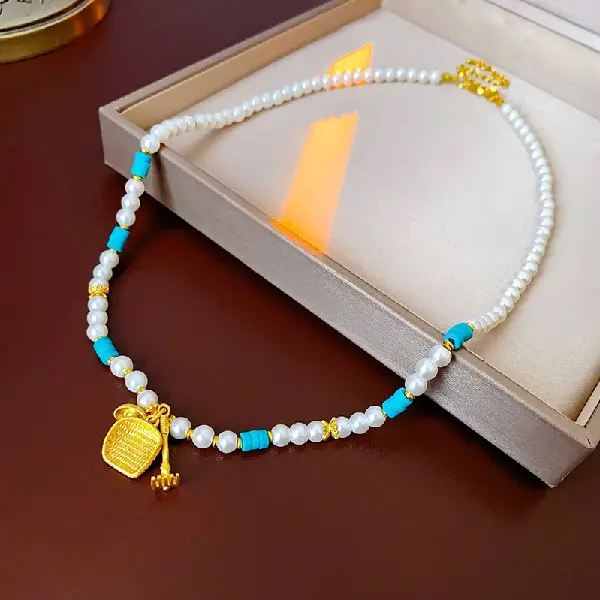 18K real gold electroplated pearl necklace (5mm),tkmbeautysupply.com
