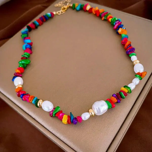 Color-Pearl Artificial Stone Necklace.,tkmbeautysupply.com