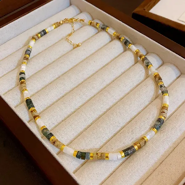 #13 Coffee-Retro Artificial Stone Round Necklace,tkmbeautysupply.com