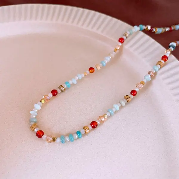 #17 Blue-Artificial Stone Crystal Necklace,tkmbeautysupply.com