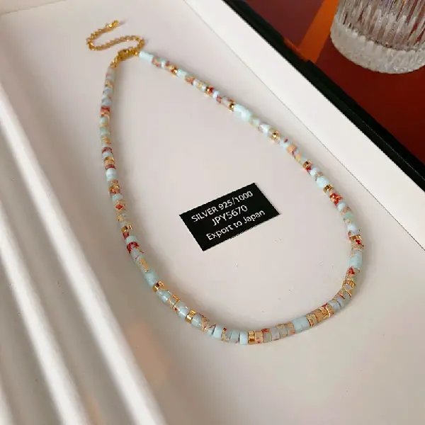 #52 Blue-Red-Round Shoushan Stone Necklace,tkmbeautysupply.com
